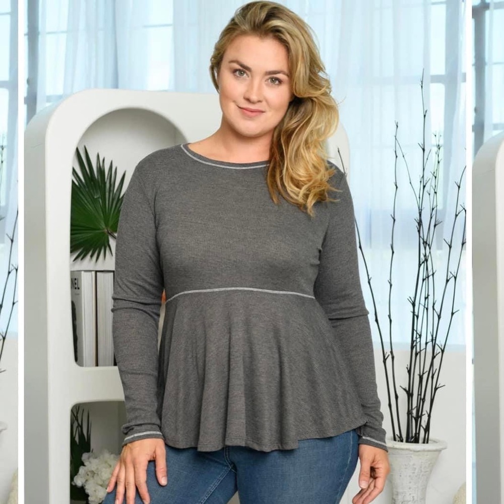 New Junior's Cute Boutique Gray peplum long sleeve top